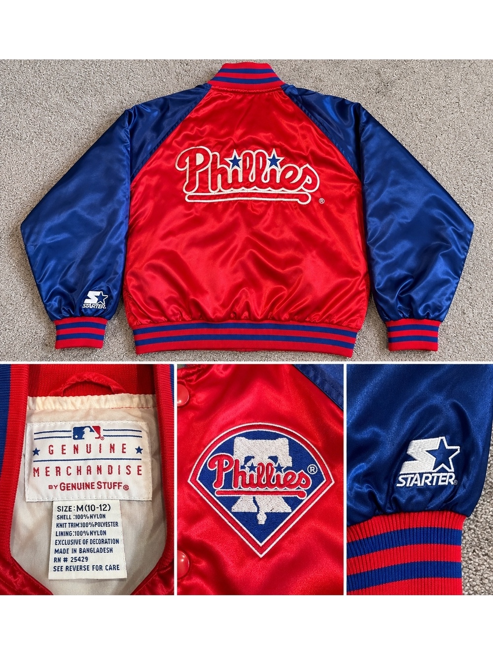 Genuine Stuff Philadelphia Phillies Vintage Satin Starter Jacket Size M 10-12